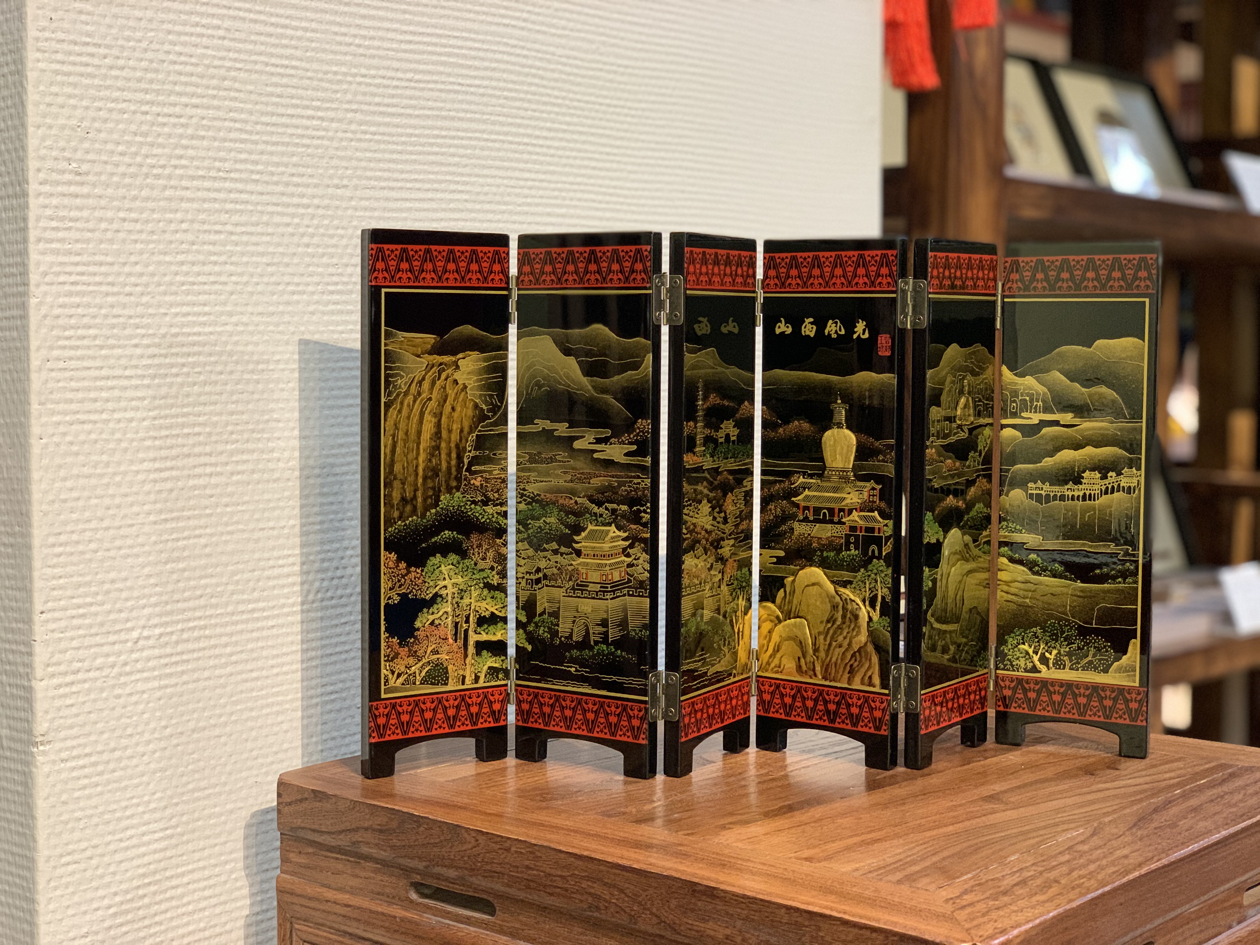 六扇漆器小屏风（山西风光全景）